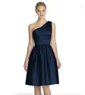 Alfred Sung Womens 18 Navy One Shoulder Cocktail Dress Flare Bridesmaid Formal